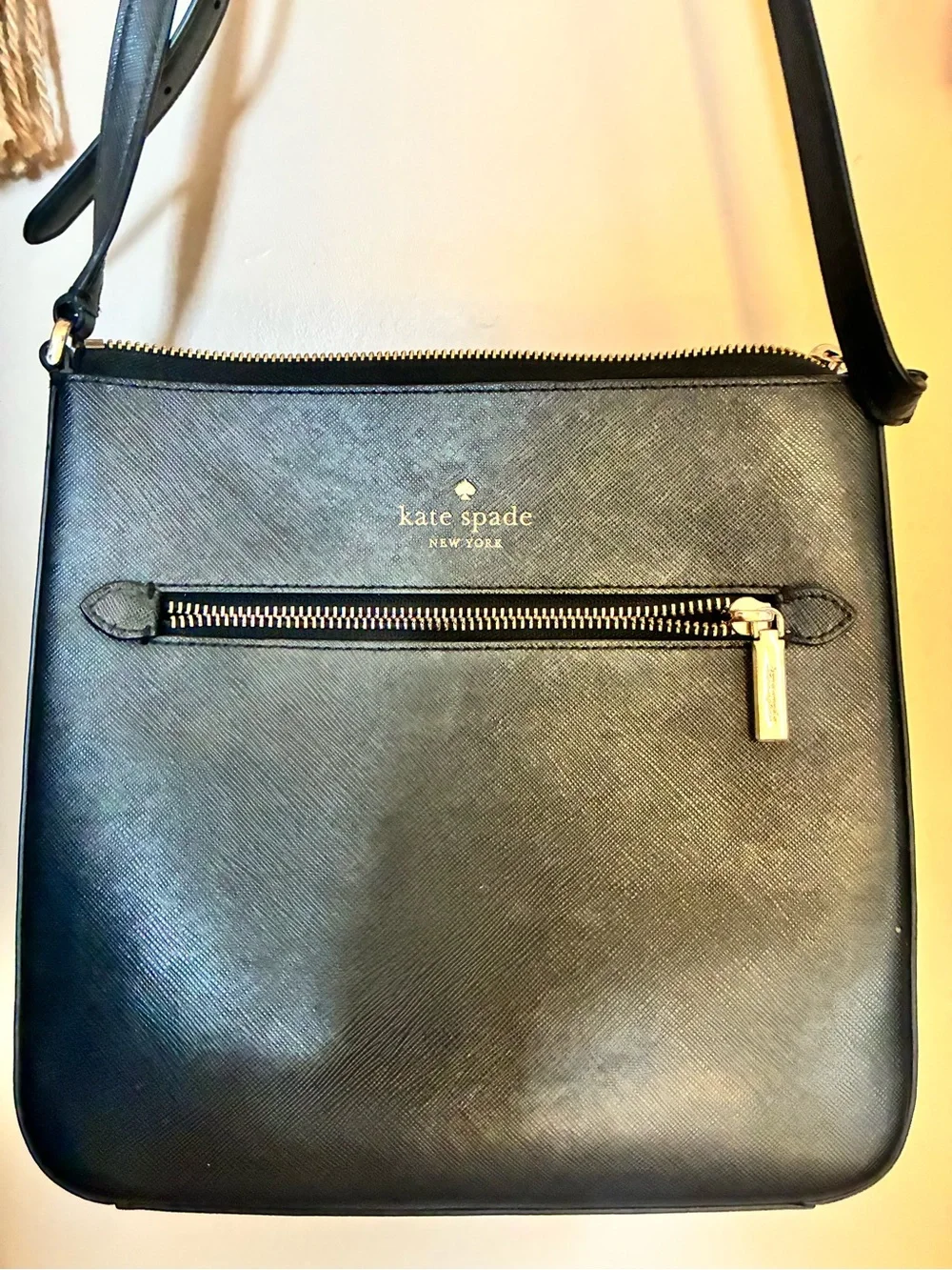 kate spade Black Saffiano Leather Crossbody with Front Zip